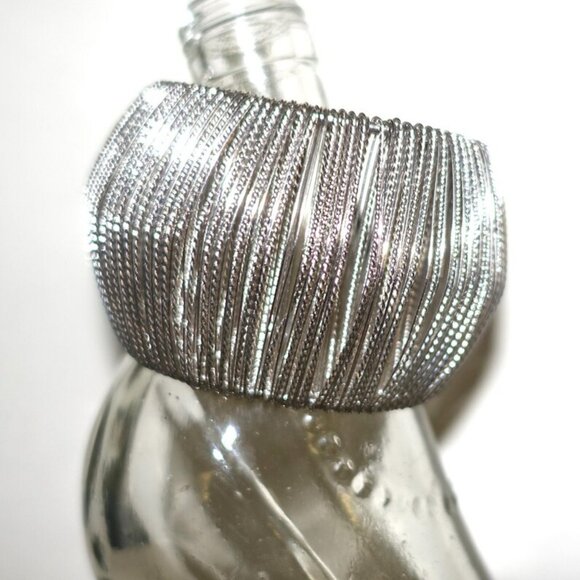 Silver tone Multiple String Cuff Bracelet - Picture 1 of 8